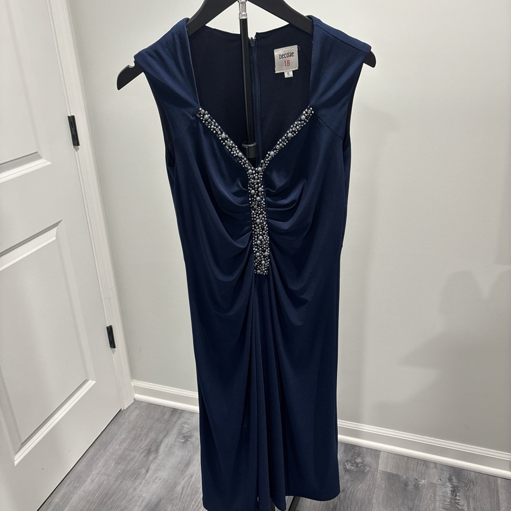 Dazzling Navy Evening Dress with Embellished V-Neck